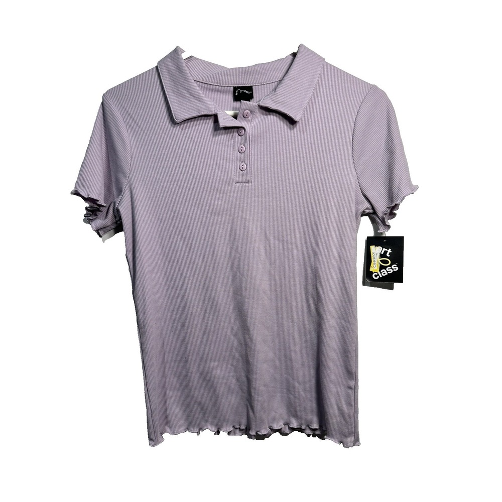art class girls purple short sleeve t shirt buttons collared size XL extra large